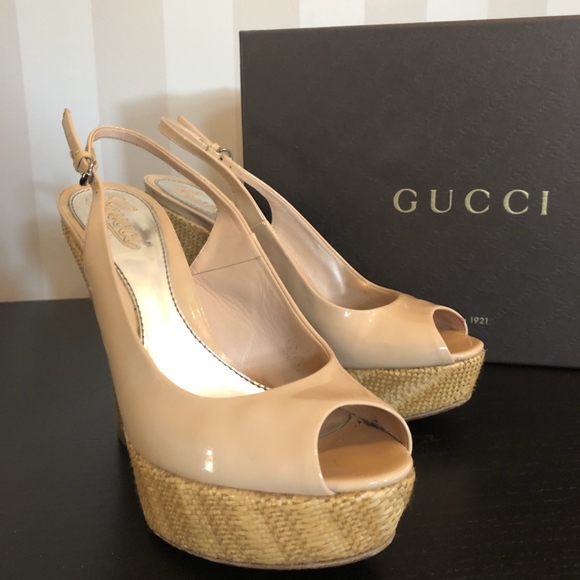 Gucci Shoes - Gucci Vitello Vernice Soft Sable wedge sandal